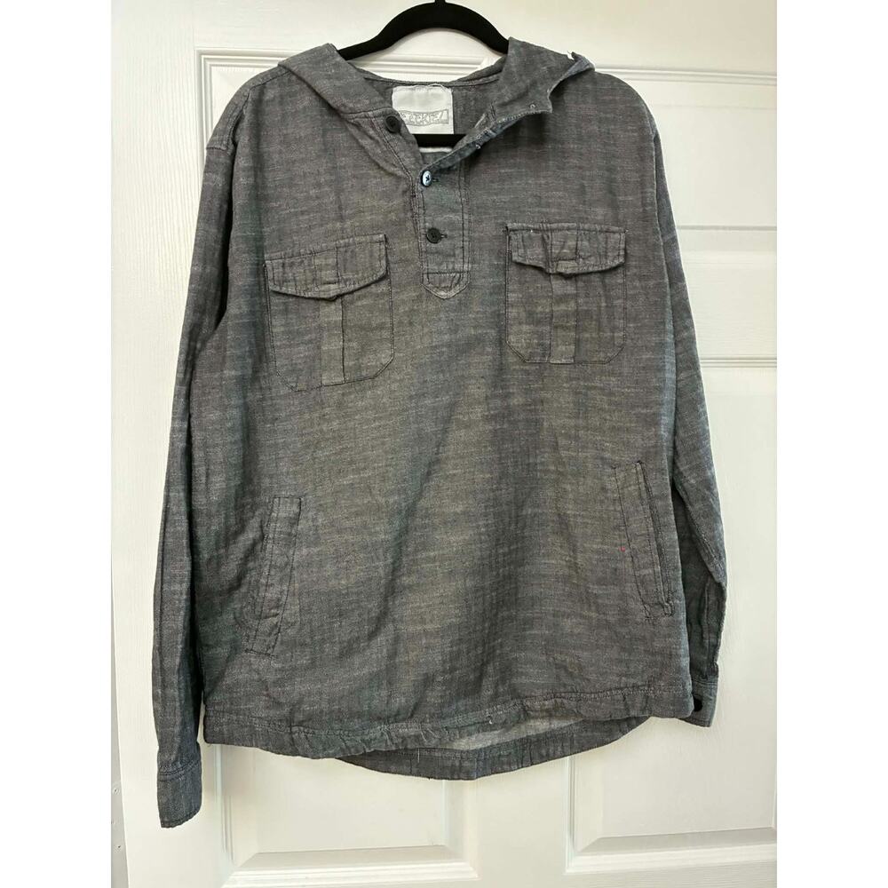 EZEKIEL Men’s Hoodie Pullover Shirt XL Gray 100% Cotton‎ Herringbone Hooded